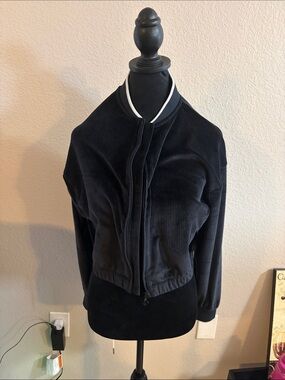 Victoria's Secret Black Velvet Ribbed Bomber Jacket
